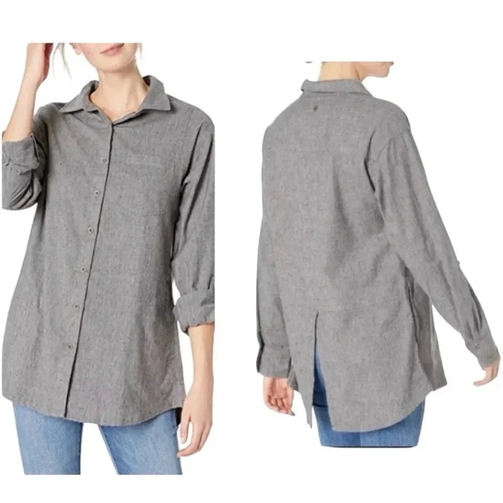 PRANA | Women’s Grey Aster Button Down Open Vent Tunic Shirt Size M